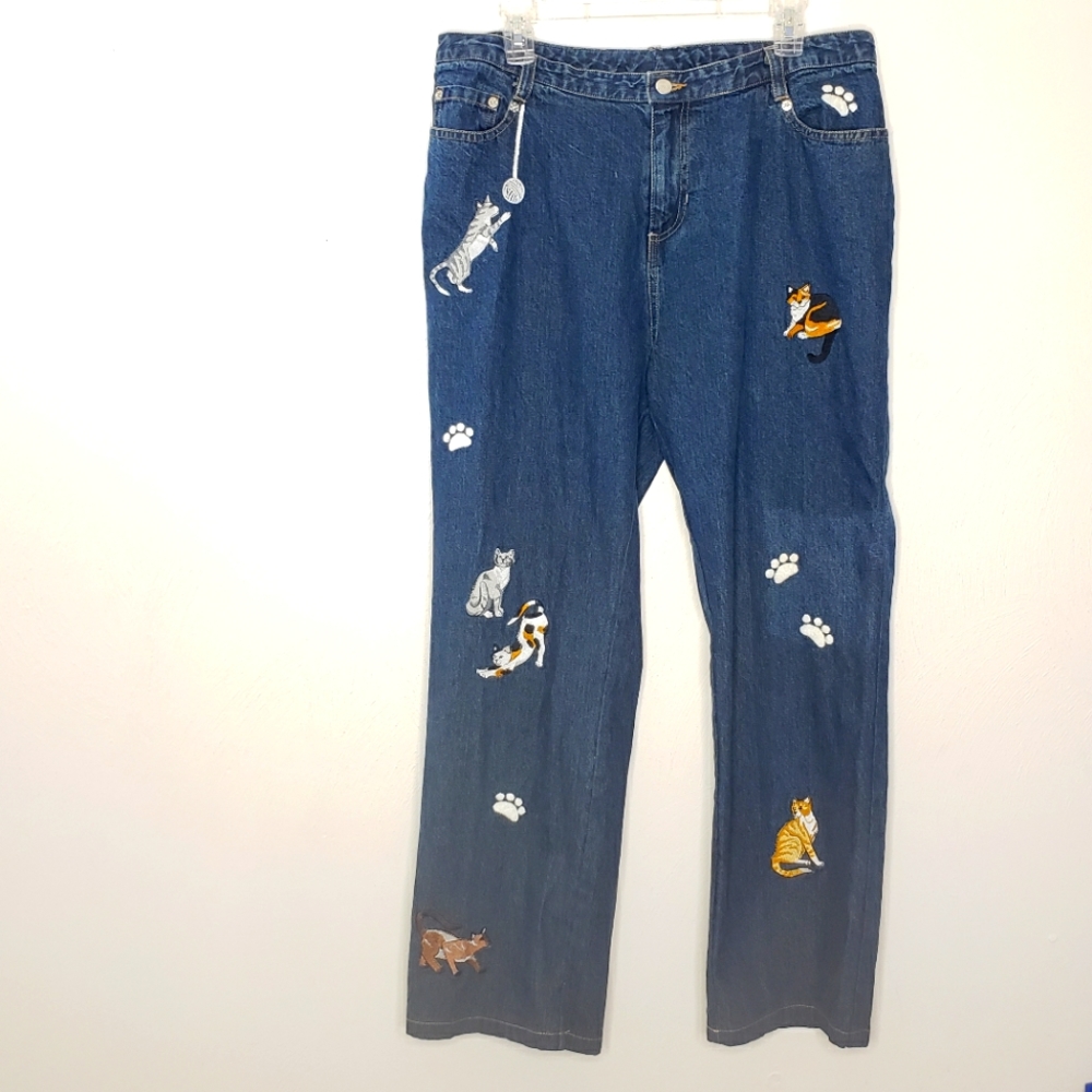 Bellepointe Cat Lady Cat Embroidered Jeans